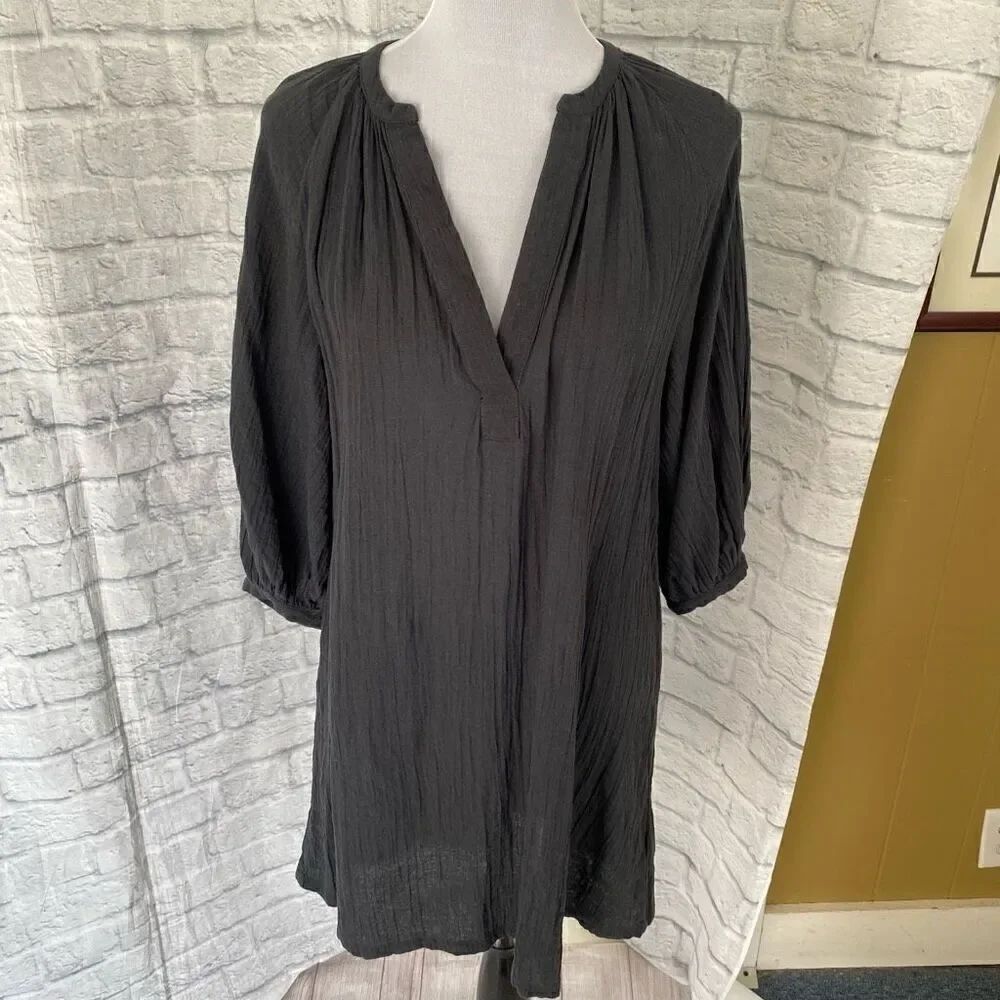 H&M women XS v-cut Longsleeve ruched shift dress dark grey